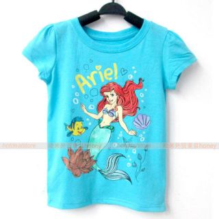New 1 2 3 4 5 Toddler Girls Princess Ariel Short Sleeve Summer Tee Shirt FA3505