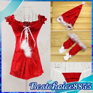 Santa Claus Halloween Red Fancy Cosplay Dress Costume Sexy Xmas Party Outfit Hat