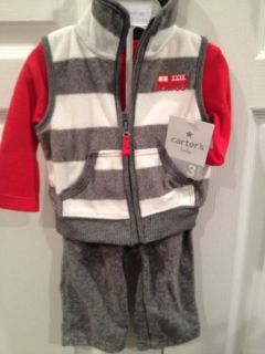 Carters Baby Boy 3 Month 3pc Set Thermal Bodysuit Fleece Vest Pant Soft