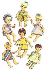 Vintage Doll Clothes Pattern 7368 14" Baby Doll Tiny Tears Dydee Easy