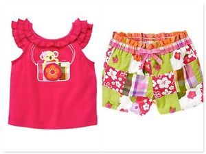 4T Gymboree Baby Toddler Girls Surf Adventure Pink Green Shirt Short Clothes