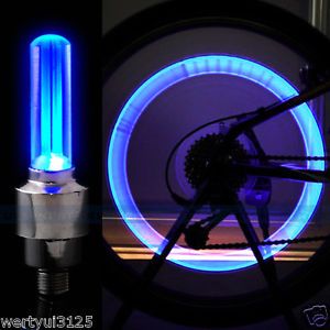 2pc Cycling Motor Car Blue Tire Spoke Valve Wheel Cap Alarm LED Neon Light Lamp