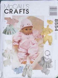 8" 16" Baby Doll Clothes McCall's Sewing Pattern 8554 New Sizes s M L Uncut