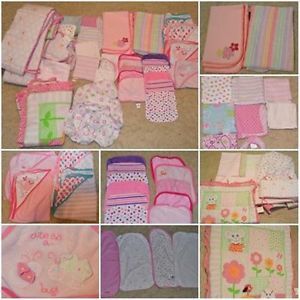 33 PC Lot Towels Cirb Set Wash Rags Clothes Baby Girls Size 0 3 3 6 6 9 Months