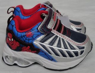 New Ultimate Spider Man Toddler Boys Light Up Sneakers Shoes Silver Size 5