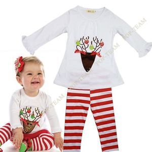 Kids Girl Baby Christmas Lovely Shape 1 6Y Shirt Striped Trousers Clothing FT34