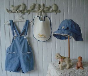 Antique Vintage Baby Child Doll Clothes Marshall Field Co Outfit Sun Suit Hat