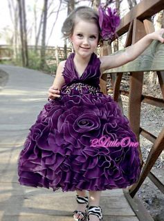 Embossed Flower Girl Halter Dress Wedding Pageant Party Dark Purple Sz 2T 3T 148