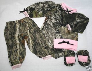 Mossy Oak Camo Pink Lace 4pc Baby Infant Diaper Shirt Gift Set Girl