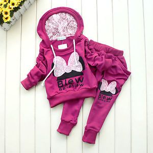 Lovely Kids Hood Sports Wear Baby Clothing Outfit Girls Sports Suit Clothes 2 6Y