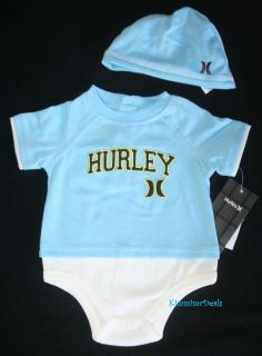 Hurley Baby Boys Bodysuit Shirt Beanie Hat Set 3 6 9 Months
