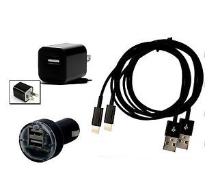 4 Pcs Black Car Home Charging Kits USB Cable Wall Car Chargers for iPhone 5