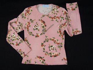 BLUMARINE Baby Girls Top 6 Years Pink Jersey Knit Floral Pattern Jeweled Shirt