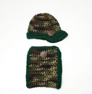 Newborn Baby Boys Hunter Green Camouflage Camo Army Hunting Hat Diaper Cover