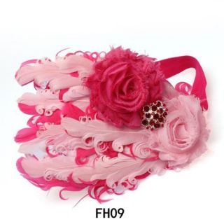 New Baby Girl Infant Bow Peacock Headband Feather Flower Hair Band Pink Rose Red