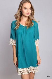Umgee USA Womens Boutique Teal Shift Style Lace Dress Fashion s M L
