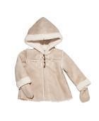 NWT OshKosh Infant Girls Tan Fleece Hooded Toggle Coat with Mittens Was $48