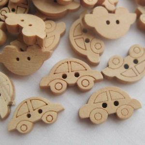 20x Wood Buttons Cute Cartoon Car Baby Clothes Appliques DIY Craft Sewing D017