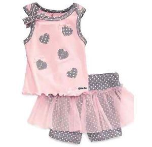Guess Designer Baby Girl Clothes Set Top Shorts Tutu Pink Gray 3 6 9 Months