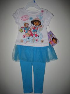 Girls Dora The Explorer 2 Piece Set Shirt and Tutu Leggings Sizes 12M 18M 24M