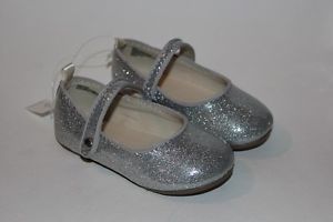 Baby Gap 6 7 8 Toddler Sparkly Mary Jane Flats Shoes Silver Glitter New