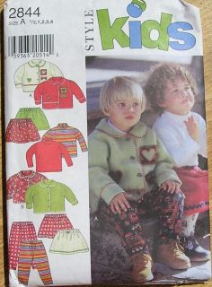 Style 2844 Toddlers' Girls' Boys' Jacket Top Skirt Pants Sewing Pattern 1 2 4