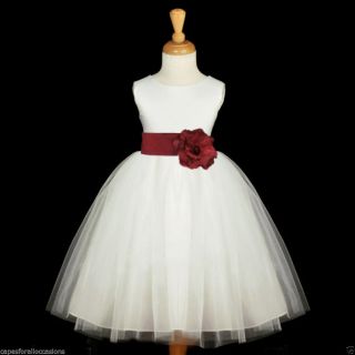 White Burgundy Red Wedding Bridal Pageant Kids Flower Girl Dress 18M 2 4 6 8 10