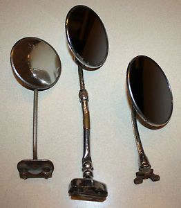 Lot of 3 Antique Car Side View Mirrors Yankee Clamp Clip on Vintage Rat Rod