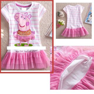 Girls Kids Pig Tops Shirt Tutu Lace Skrit Dress Tee Striped Cute 2 7Y Clothing