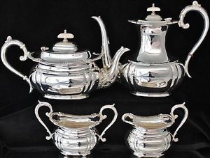 Finest Antique English Silver Plate Tea Coffee Service Teapot Coffee Cream Sugar