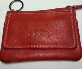Red Fossil Genuine Leather Coin Change Purse ID Holder