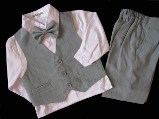 New Boys 4pcs Formal Suit Set Vest Shirt Tie Pants Size 000 – 16 Grey