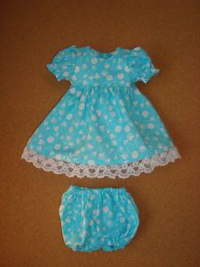 Handmade Doll Clothes for 11" 13" Baby Dolls Lt Blue Flower Print Dress Set