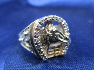 10K Yellow Gold Unisex Horseshoe Diamond Ring Size 9 75