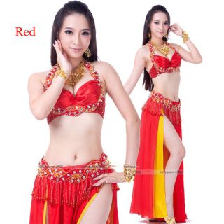 Brand New Professional Belly Dance Costumes Outfit Set 2pcs Bra Belt 6Colors