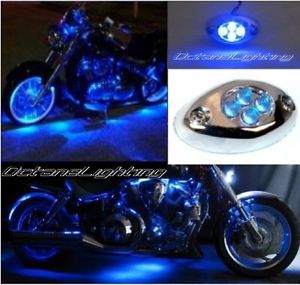 1pc Blue LED Chrome Accent Module Motorcycle Chopper Frame Neon Glow Light Pod