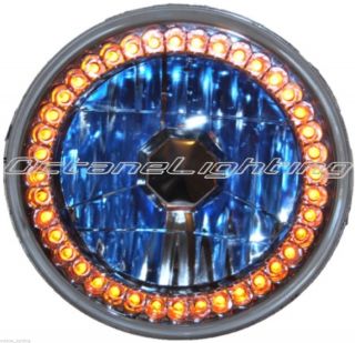 7" Amber LED Angel Eye Ring Motorcycle Halo Headlight Blinker Turn Signal Light
