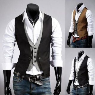 Men Formal Slim Fit Pocket Design Casual Fashion V Neck Vest Coat 4 Colors