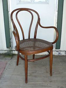RARE Antique Thonet Bentwood Arm Chair with Cane Seat in Original Condition