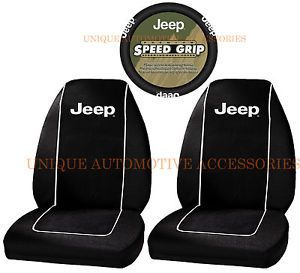 3pc Jeep Mopar Logo Original Black High Back Seat Covers Steering Wheel Cover