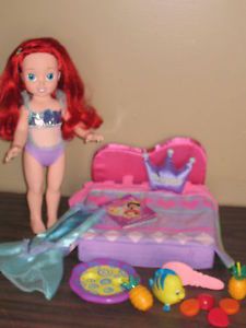 Disney Little Mermaid 15" Princess Ariel Doll Clothes Flounder Food Bed Chair