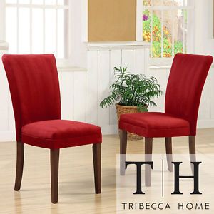 Parson Cherry Upholstered Wood Finish Set Dining Room Furniture Side Chair Pair