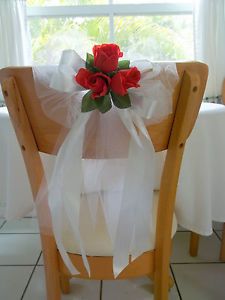 Venue Wedding Party Chair Church Reception Decorations White Tulle Silk Red Rose