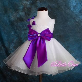 One Shoulder Tulle Dress Wedding Pageant White Purple Baby Girl Size 18 24M 199
