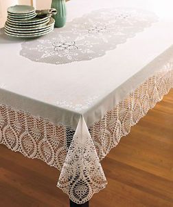 Crochet Vinyl Lace Wedding Quinceanera Tablecloth White or Ivory Wipes Clean