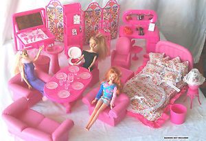 Over 80 PC Barbie Bratz Doll House Size Furniture Set Pink Bed Table Dishes New