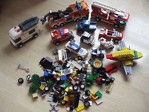 Lot 11 Lego Vehicles Fire Trucks Police Car Motorcycle Plane Wrecker Parts
