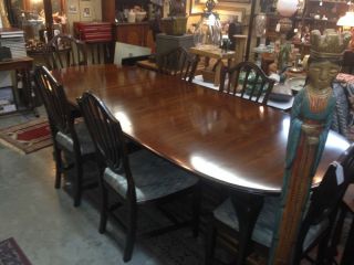 6 Ethan Allen Vintage Mahogany Shield Back Dining Room Chairs and Table
