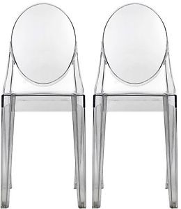 Two 2 Modern Ghost Side Chair in Transparent Crystal Dining Table Chairs