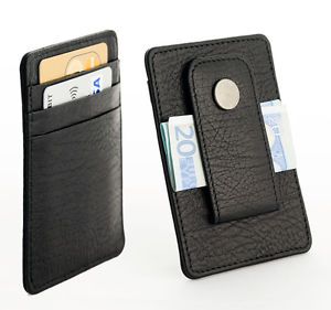 Real Leather Black Money Clip Wallet Credit Card Holder Slim Thin Mini Style